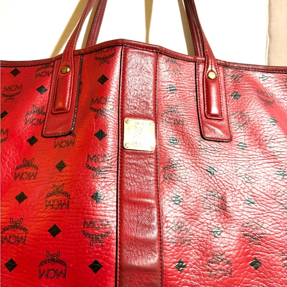 MCM visetos large Liz reversible shopper tote red ruby handbag - Picture 14 of 16